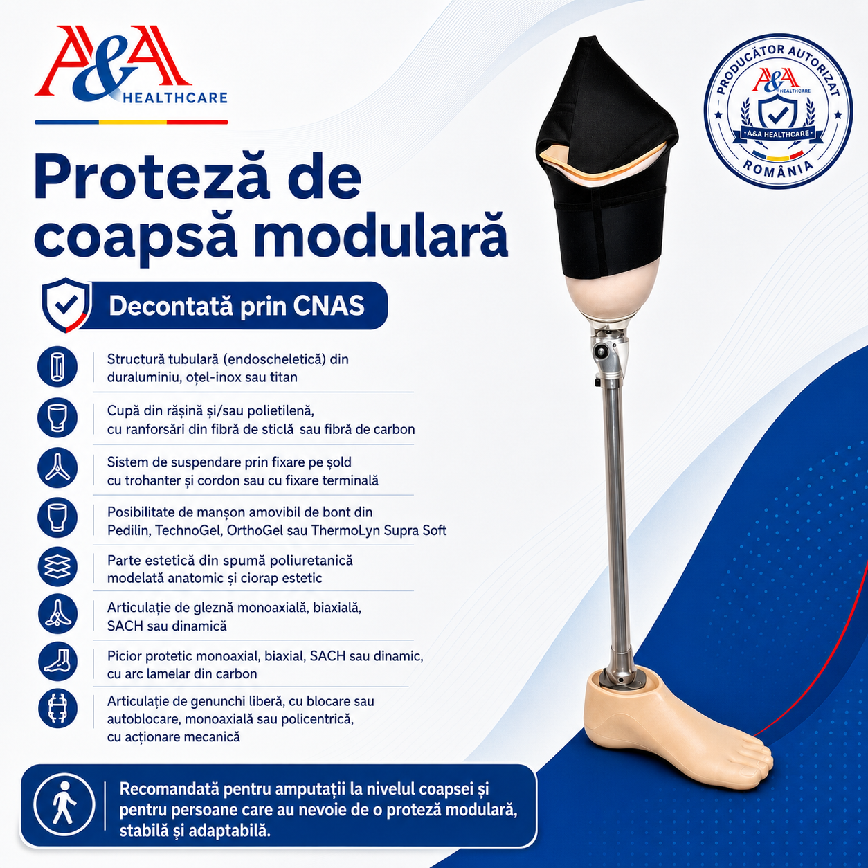 Proteză de coapsă modulară cod A-104